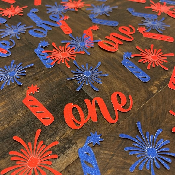 Red & Blue 'One' Confetti Set - Party Table First Birthday Little Firecraker - Picture 5 of 6